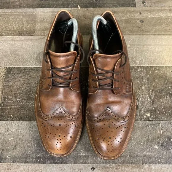 Ecco Men’s Size 43 Lace Up Vitrus Dress Shoes Cognac Brown Leather Round Toe - Picture 2 of 12